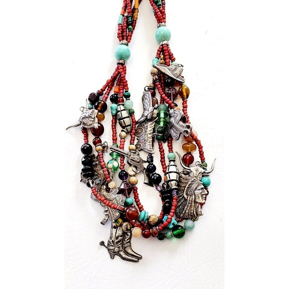 Vintage Multi Strand Fetish Treasure Charms Necklace Sterling Native American